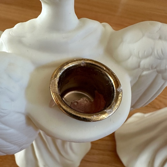 Lillian Vernon Angel Playing Mandolin Lute Candle Holders 10" Pair White #1816 - Picture 4 of 16